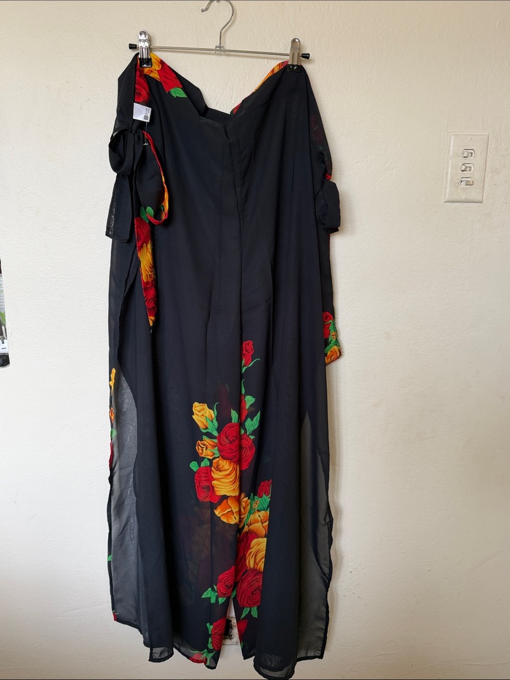 Black Floral Maxi pants with Red & Yellow Roses One Size fits all Adjustable